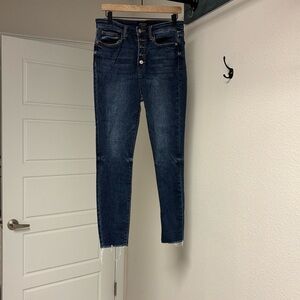Judy Blue Dark Indigo High-Rise Skinny Jeans with Raw Hem and button fly